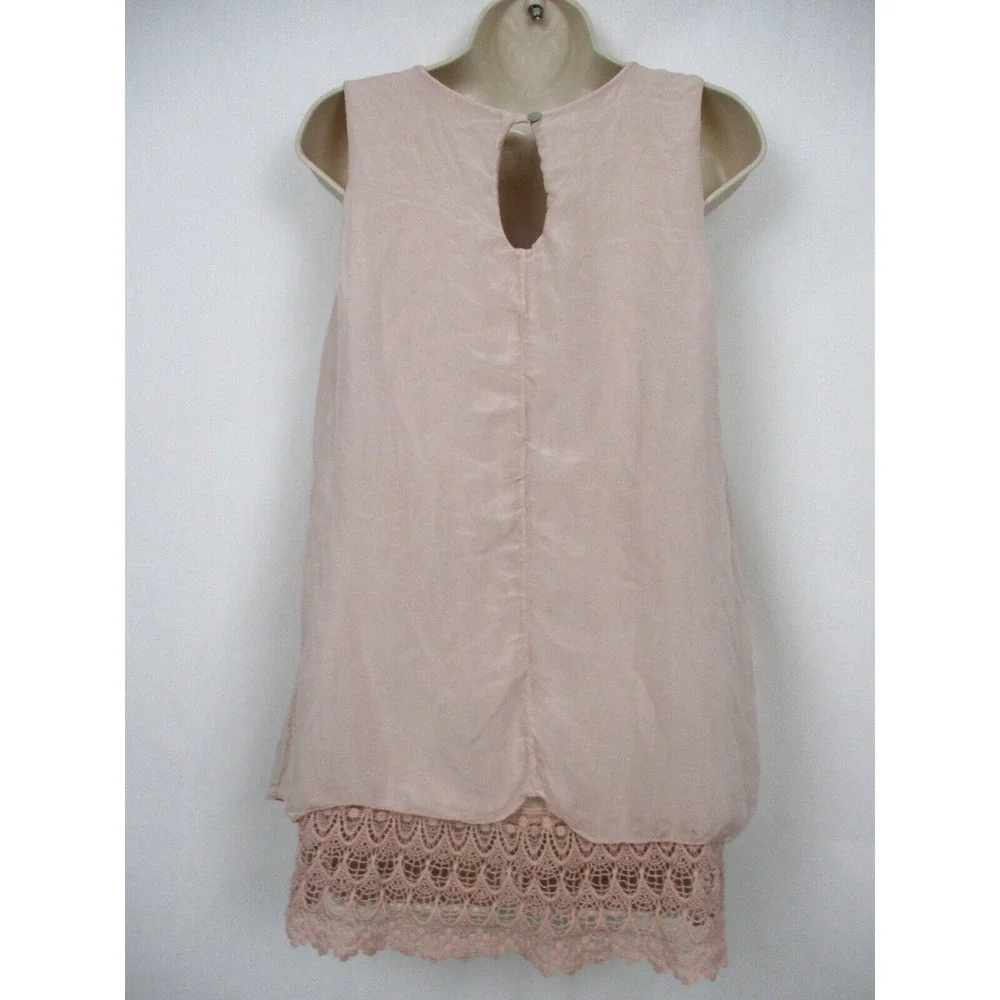 Elena Baldi Silk Top Women Small Crochet Lace Lagenlook Coquette Romantic Pastel - Picture 8 of 16